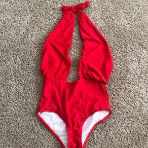 Red One Piece Halter Swimsuit
